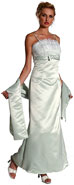 Prom Dress item 13760. Satin and Lace Empire Cut  Long Formal Prom Dress. Empire cut formal dress accentuated with a lace top and a bow design on the bodice. Skirt is semi mermaid cut for a slim fit. Spaghetti strap top.