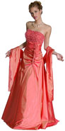 Prom Dress item c26242. Off Shouldered Miniature Flower Taffeta Prom Dress. 4 layered strapless prom dress. The miniature flowers that accentuate the top gives a very captivating and stylish look. This is one of a kind in our prom collection. Made of Shimmer and has Acetate lining.