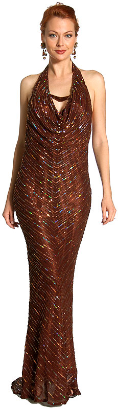 Halter Neck Low Back Sequined Formal Dress