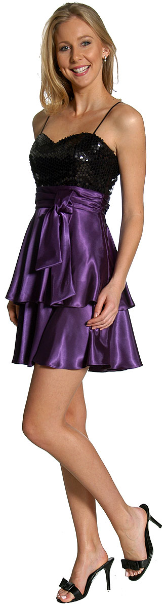 Sequined & Ribbon Bow Short Party Dress