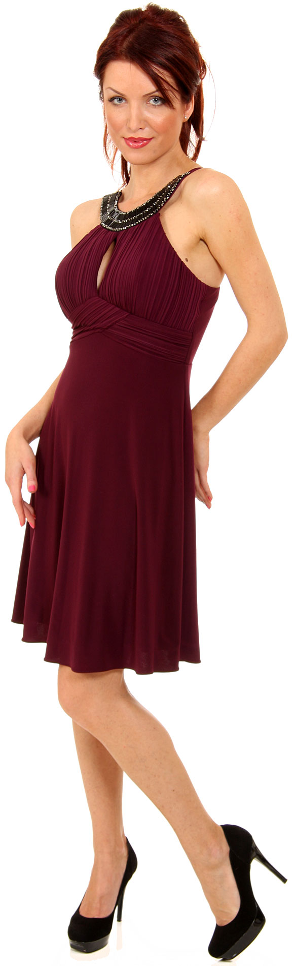 Ornate Covered Neckline Short Cocktail Dress Item# 11252