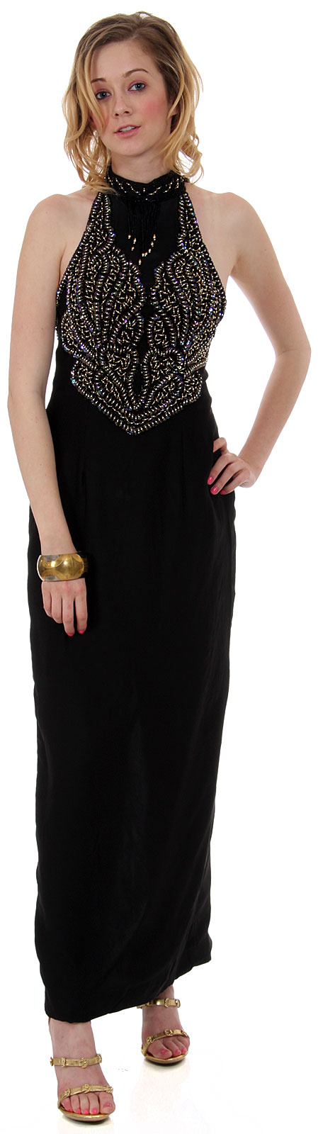 Halter Neck Beaded Formal Cocktail Dress