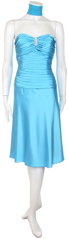 Strapless Bust Gathered Front Pleged Cockail Dress