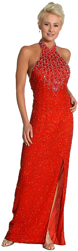 Halter Neck Beaded Formal Dress