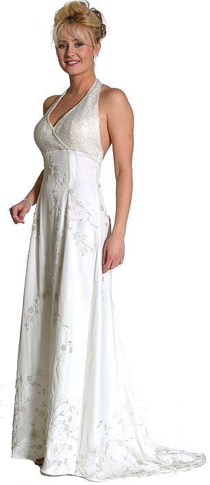 Halter Beaded Formal Gown with Tail