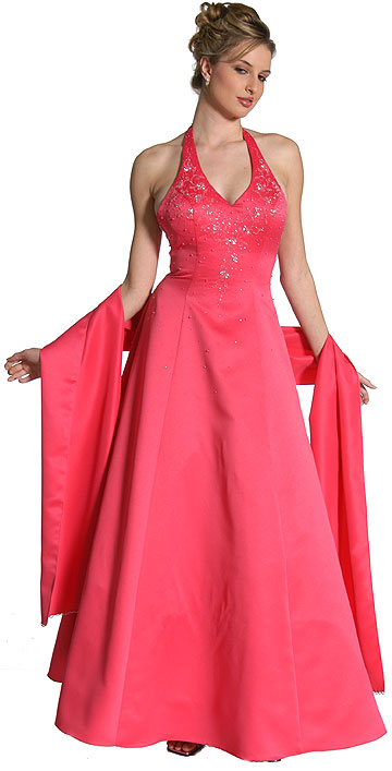 Beaded Halter-Neck Prom Dress