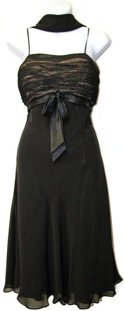 Shirred Bodice Black Prom Dress