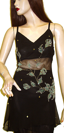Floral Beaded Spaghetti Strapped Top