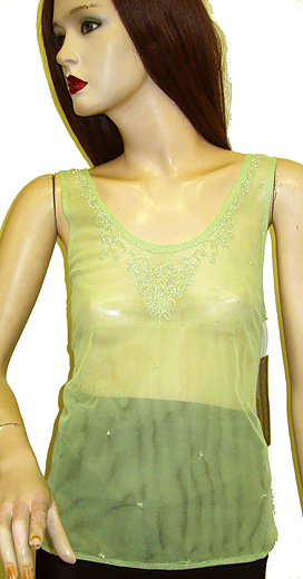 Sleeveless Net Top with White Beading