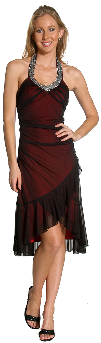 Halter Neck Embellished Asymmetic Party Dress