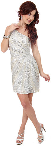 Metallic Tones One Shoulder Sequins Short Prom Dress. 10113.