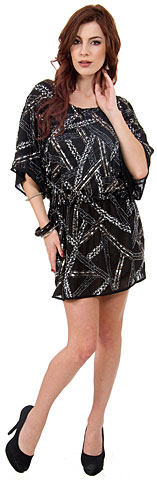 Loose Fit Mini Beaded Party Dress with Elastic Waist