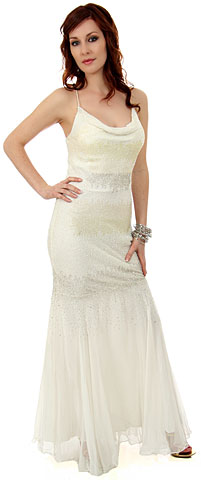 Fitted and Flared Full Length Beaded Formal Dress. 1021.