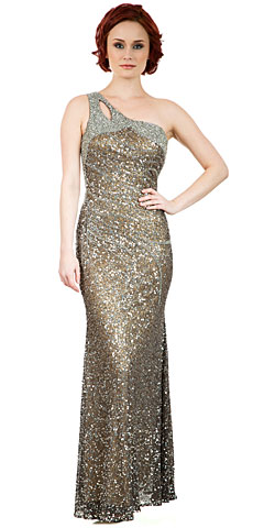 One Shoulder Sparkling Beads & Sequins Long Prom Dress. 10235.