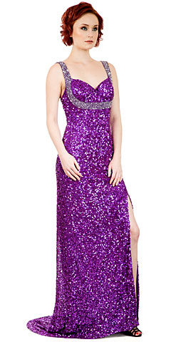 Broad Straps Front Slit Sequined Long Pageant Dress. 10237.