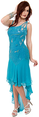 Artistic Mesh Back Beaded Party Dress with Asymmetric skirt. 1024.