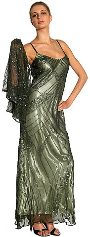 Two Piece Sequined and Criss-Crossed Evening Dress