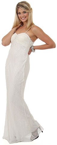 Full length Beaded Evening Dress with Shirred Bust. 1065.