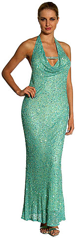 Halter Neck Low Back Sequined Pageant Gown. 1070.