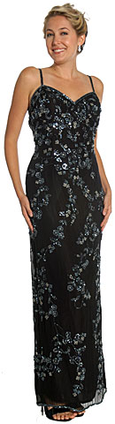 #1071. Floral Spaghetti Beaded Evening Dress with Jacket.