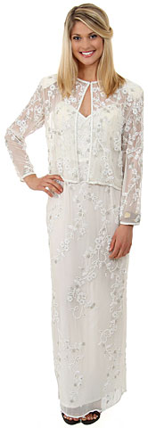 Floral Spaghetti Beaded Evening Dress with Jacket. 1071.