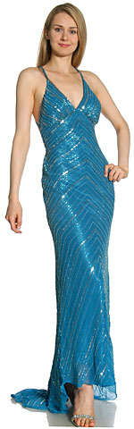 Crossed Bare Back Multi Beaded Evening Gown. 1076.