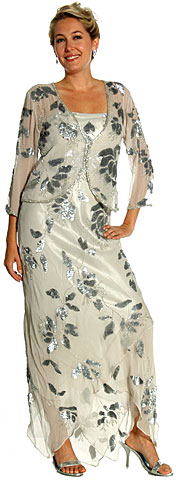 Mettalic Leafy Formal Mother of the Bride Dress with Jacket. 1077.