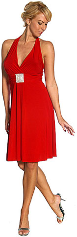 #11050. Halter Top Cocktail Dress with Silver Accent.