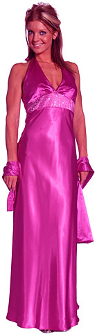 Halter Neck Empire Cut Satin Formal Dress