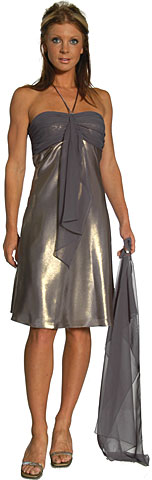 #11081. Empire Cut Front Sash V Neck Pary Dress.