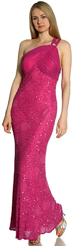 One Shoulder Shirred Bodice Sequined Prom Dress. 1109x.