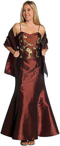 Embroidered Bodice Spaghetti Strap Formal Evening Dress