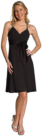 Spaghetti Strap Shirred Satin Bow Party Dress. 11125.