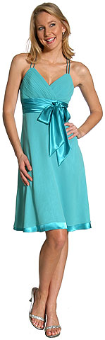 Party Dresses item 11125. Spaghetti Strap Shirred Satin Bow Party Dress.