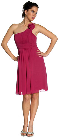 Single Shoulder Pleated Short Party with Flower Applique