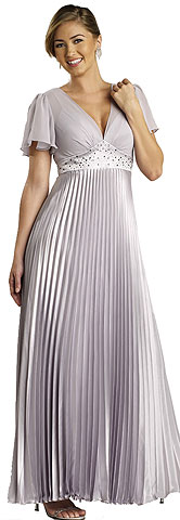 Half Sleeved Formal Evening Dress with Pleated Skirt