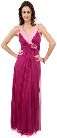 V-Neck Two Tone Long Formal Bridesmaid Dress