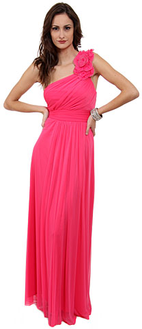 Single Floral Applique Shoulder Long Formal Dress