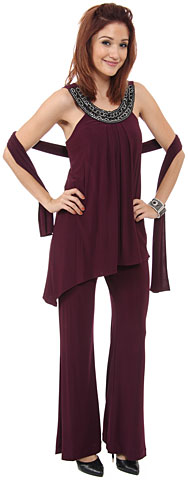 Embellished Neckline Two Piece Pant Dress. 11299.