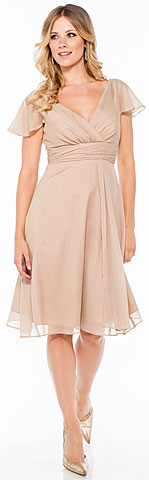 V Neck Formal Dress with Sleeves and Shirred Bust