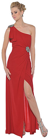 Single Shoulder Prom Dress with Slit And Patch Accent