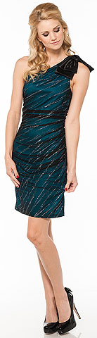 Glittery One Shoulder Party Dress with Bow Applique