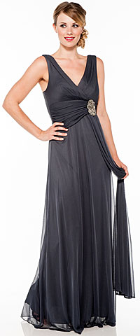 V Neck Ruched Waist with Sash Long Homecoming Dress . 11334.