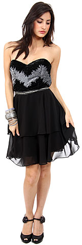 Strapless Ruffled Skirt Sequined Bust Short Party Dress . 1133.
