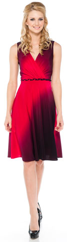 V-neck Short Sleeveless dress with Braid at waist. 11346.