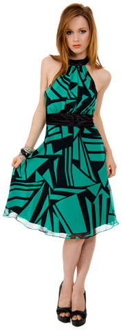 Halter NeckKnee Length Dress in Geometric Print