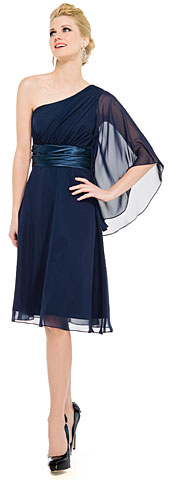 One Shoulder Flutter Sleeve Knee Length Party Dress