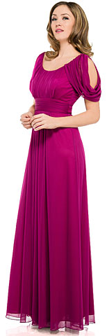 U-Neck Empire Cut Long Formal Dress With Hanging Sleeves