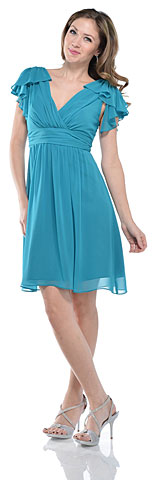 Wrap Style Short Party Dress with Ruffled Sleeves