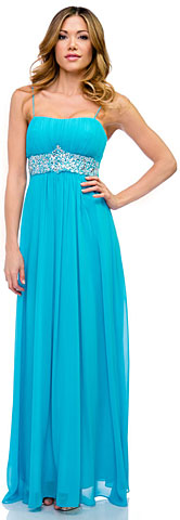 Empire Cut Long Formal Dress with Bejeweled Waist. 11375.